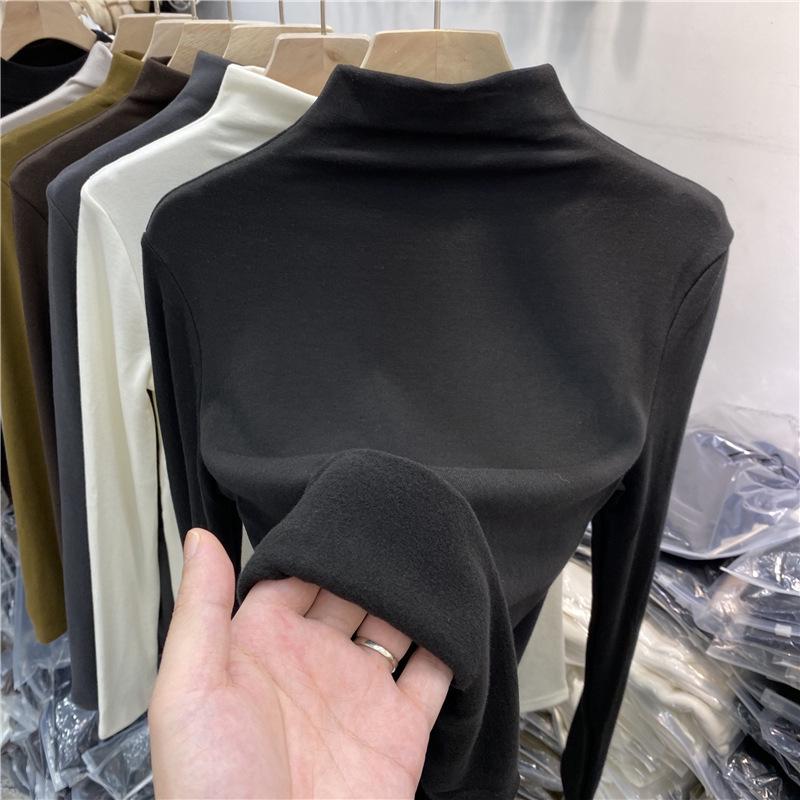 Trendy Women's Slim-Fit Brushed Fleece Mid-Neck Top for Spring/Winter 2026