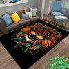 Area Rug Tribal Aztec Lion Face Orange Teal Geometric Art Carpet Bedroom Decor