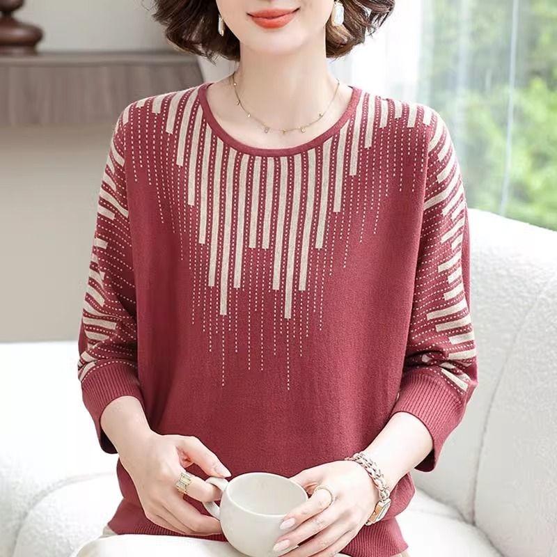 Spring Three-quarter Sleeve Small Shirt for Middle-aged and Elderly People Fashionable Knitted Women's Autumn Clothing Thin Top