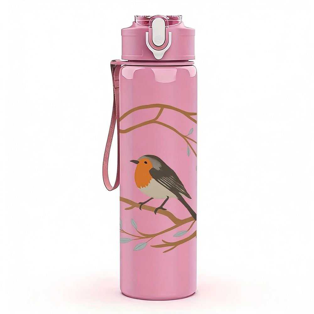 1PC Wreath Robin Bird Print 750ml Color Plastic Sports Water Bottle Leakproof Flip Straw Lid Suitable for Sports Office Home Use