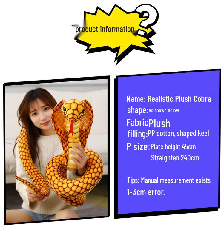 Cobra Plush Snake Simulation Doll - Large Zodiac Python Prop