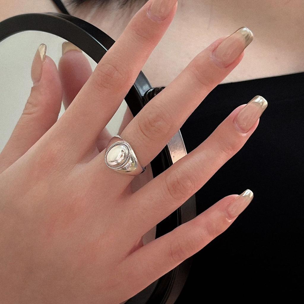 Geometric Oval Glossy Ring Female Vintage Fashion Hip Hop Open Ring Stacked Index Finger Ring