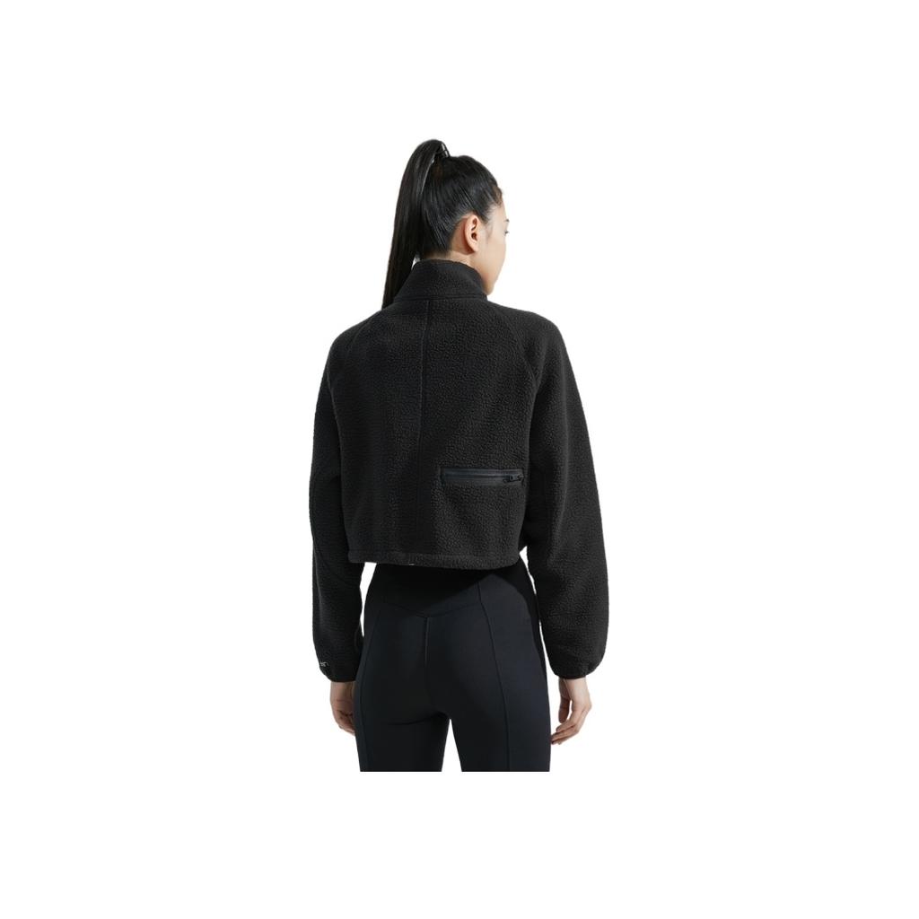 Calvin Klein Solid Color Minimalist Embroidered Letter Stand Collar Fleece Short Sweatshirt Women Sweatshirt Space-Black 4WF3W327001