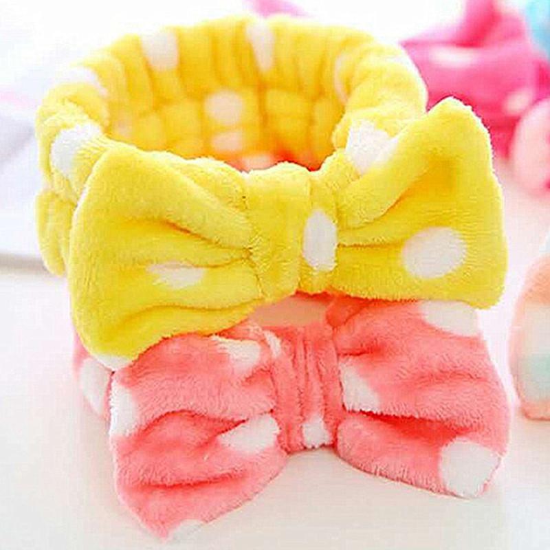 Dot Bows Headband Women Coral Fleece Knot Elastic Hairband Solid Hair Ties Girls Accesories Wash Face Makeup Head Wrap Bandage