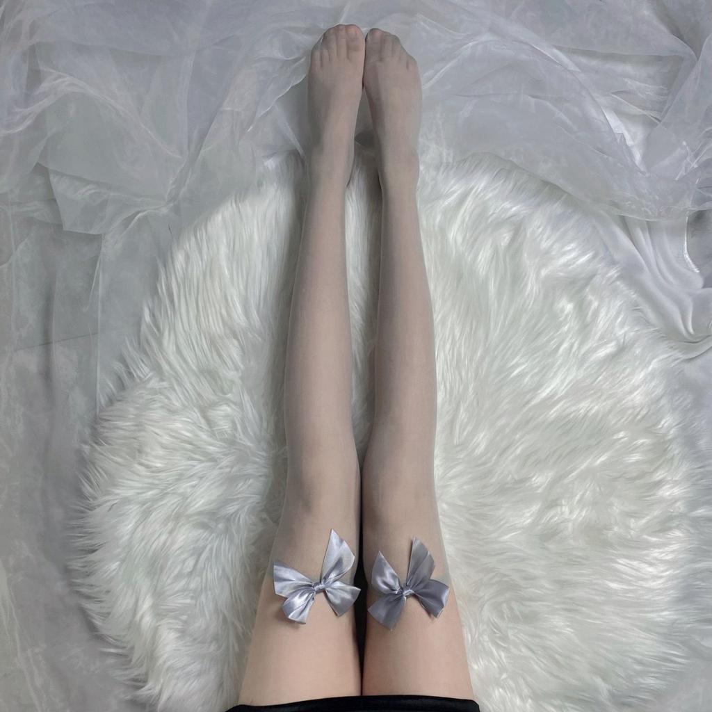 Slim Black Silk Sweet Cute Sexy Knee Socks High Thigh Socks Lolita Bow JK Stockings Women
