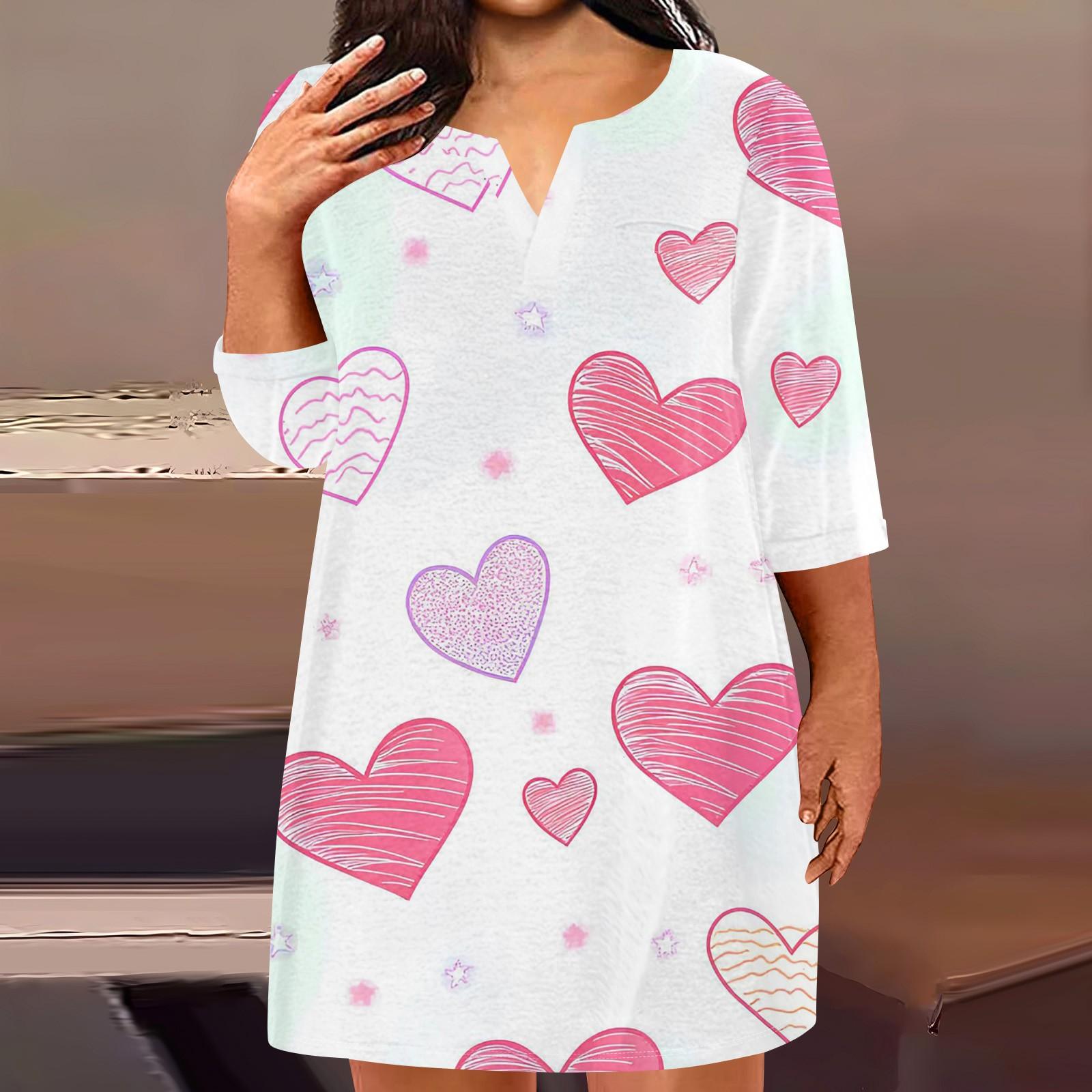 

Женское модное платье больших размеров с V-образным вырезом и рукавом три четверти, повседневное, с принтом «Любовь» и карманами XL розовый