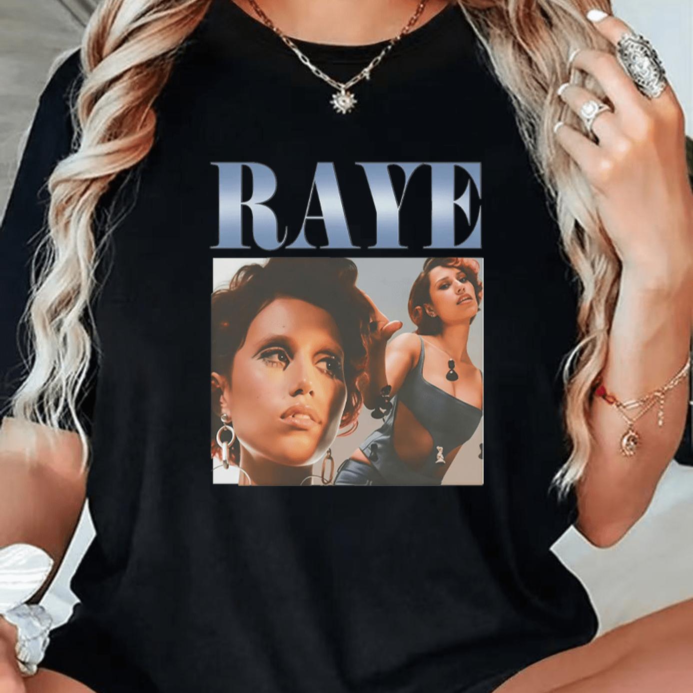 Fashion Women s Springsummer Collection, Featuring A RAYE-themed Print A Bold Blue-gray RAYE Text in Thick Font At The Top Against A Black Background 4XL