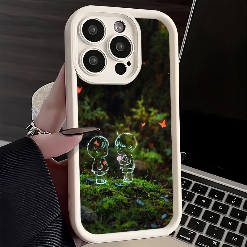 Phone Case for iPhone 17 Air 16E 15 16 Pro Max Nature Cute Child Painting Style Cover 14 Plus 13 12 Mini Soft Shell Silicone Fun
