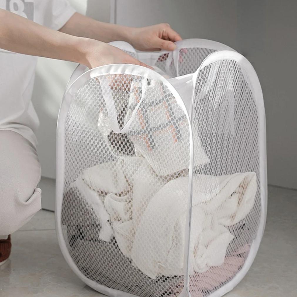 1PC Foldable Mesh Laundry Basket Toy Organizer Bag Collapsible Clothes Baskets for Dorm, Bathroom & Travel 2025new