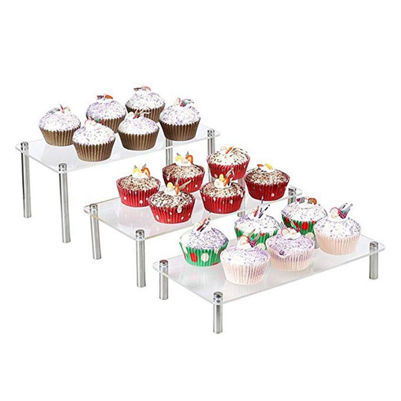 AEE4-3Piece Ladder Acrylic Cupcake Display Stand Hand Puppet Jewelry Display Stand Transparent Cosmetic Display Stand Transparen
