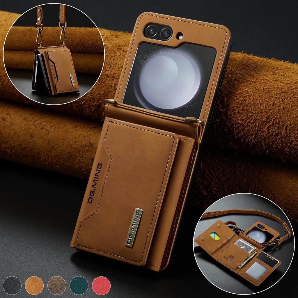 Crossbody Wallet Cards Solt Leather Case For Samsung Galaxy Z Flip 7 FE 6 5 4 5G Flip5 Long Rope Bag Pocket Purse Lanyard Cover