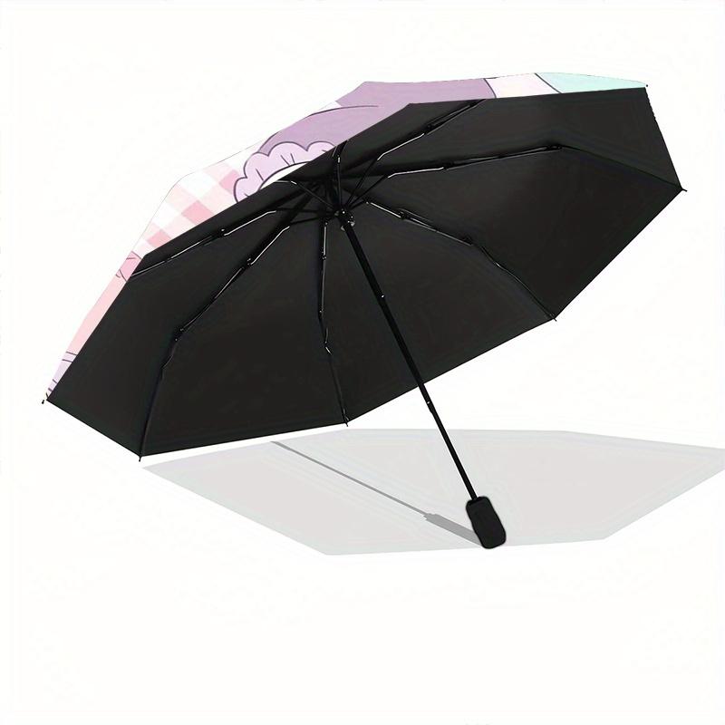My Melody & Kuromi's Party Cartoon Cartoon Umbrella, Portable 3-Fold Compact Umbrella, Suitable for Camping, Hiking and Travel, Ideal Easter Birthday