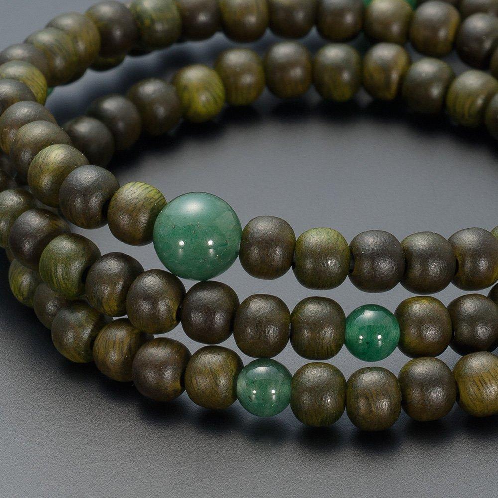 Buddhist Altar Shop Takita Shoten Specially Selected Bracelet Prayer 108 Triple Layered Green Sandalwood of Made of Indian Jade Official Prayer Beads
