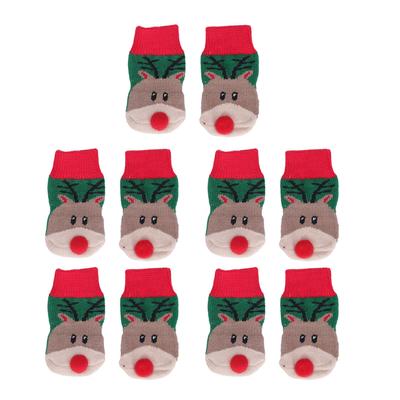 5 Sets Christmas Dog Socks Fashionable Elk Pattern Dirt Proof Stretchy Warm Pet Paw Protectors for Dogs Cats Pets L