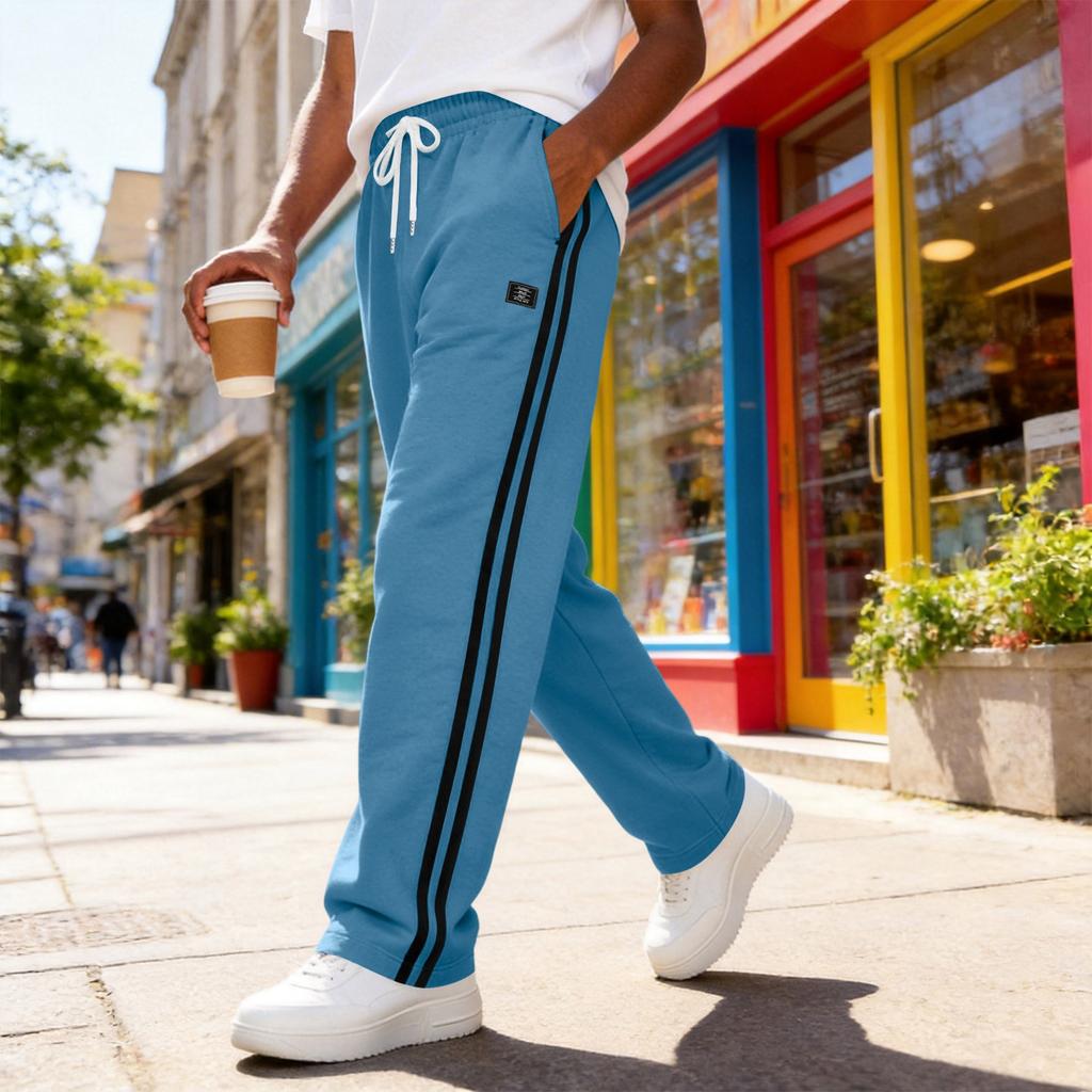Pantaloni della tuta larghi da uomo con coulisse in vita e laterali per lo sport e il tempo libero
