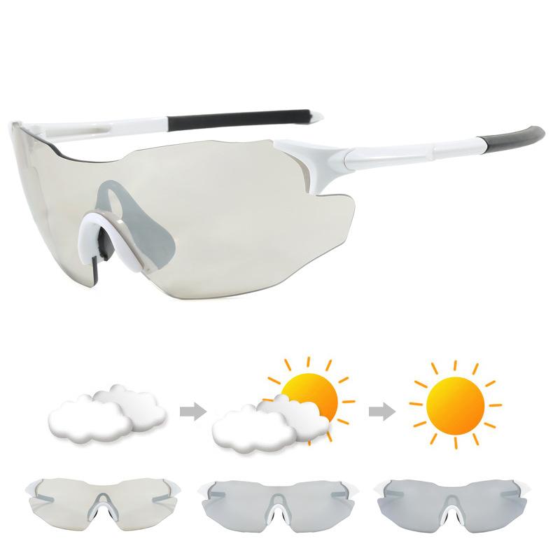 White Frame Photosensitive Color Changing Cycling Glasses Day & Night Universal Outdoor Bicycle Hiking Goggles UV Protection Men & Women Leisure
