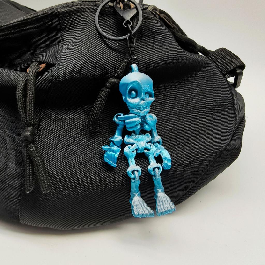 3D Printed Glow in Dark Articulated Skeleton Keychain, Mini Movable Joints Fidget Toy for Purse Car Bag Accessories