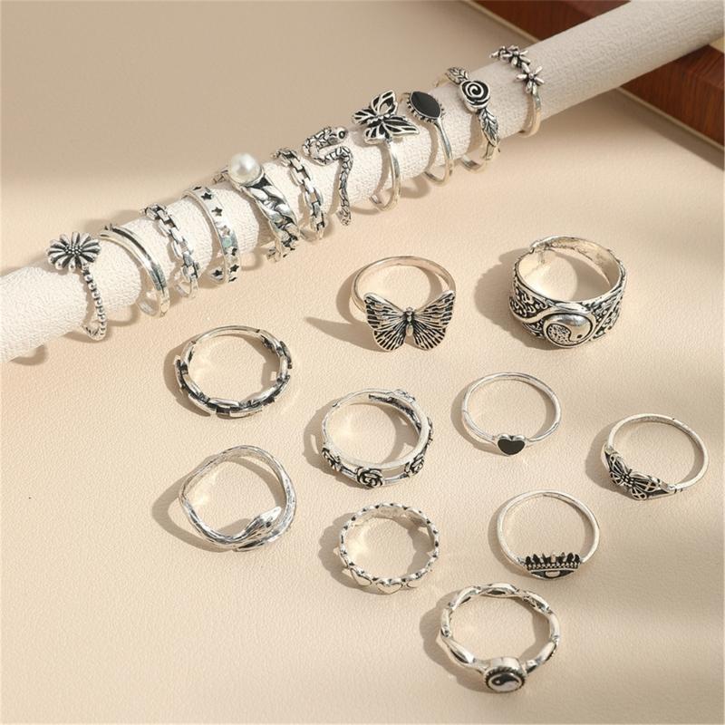 Set of 21 Unique Rings Punk Rings Set Intricate Opening Rings Suitable for Halloween and Everyday Fashion Accessories