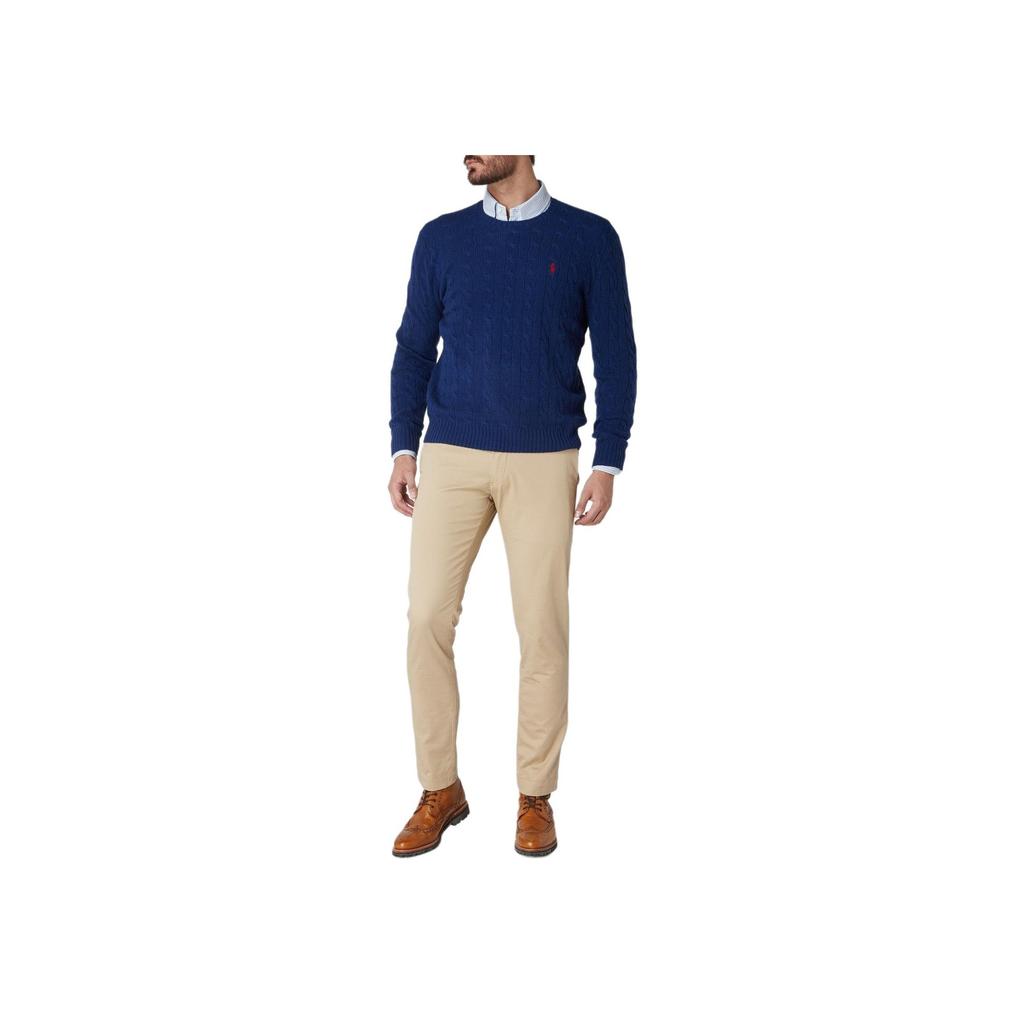 Polo Ralph Lauren FW24 Pony Logo Embroidered Cable Knit Wool Crew Neck Sweater Men sweater Dark-Blue MNPOSWE16820171-401