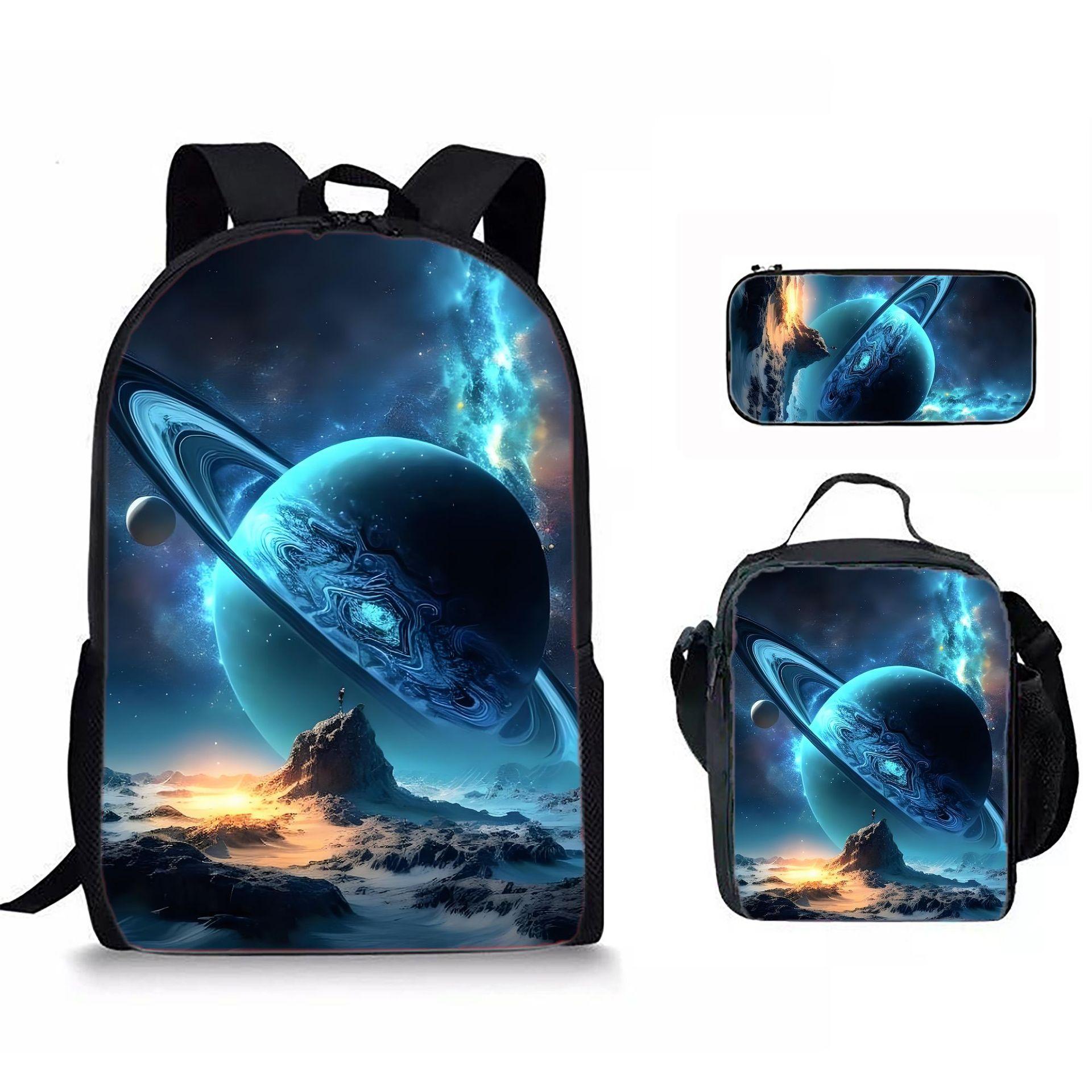 Luxe Nieuwigheid Bijzonder Cool Ruimte planeet 3D Print 3 stuks/Set leerling Schooltassen Laptop Dagrugzak Rugzak Lunchtas Etui