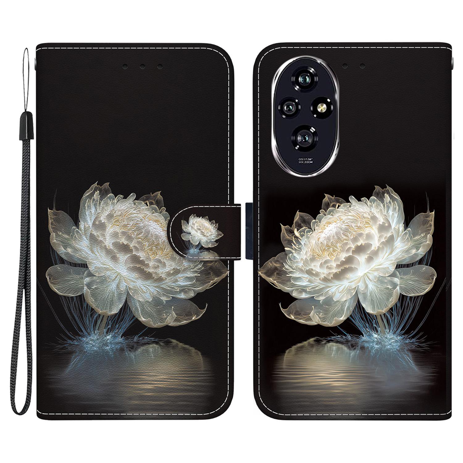 

For Honor 200 5G Case Pattern Print Leather Wallet Phone Cover with Stand Crystal Peony