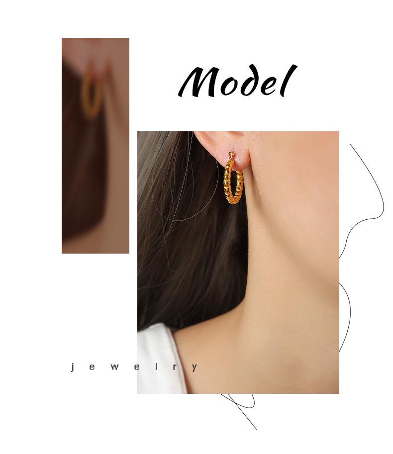 French Niche Elegant Geometric Titanium Steel Gold-Plated O-Shaped Earrings with Twisted Design and Bright Finish