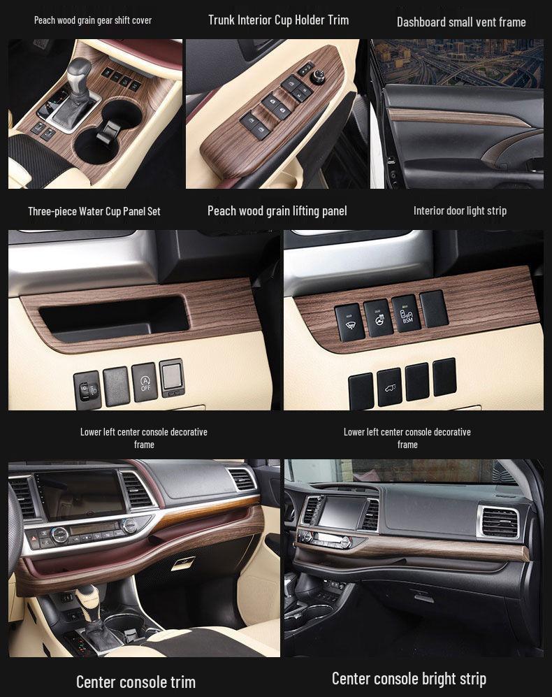 Compatible with 15-20 Highlander Center Console Gear Shift Panel & Cup Holder, Wood Grain Finish.