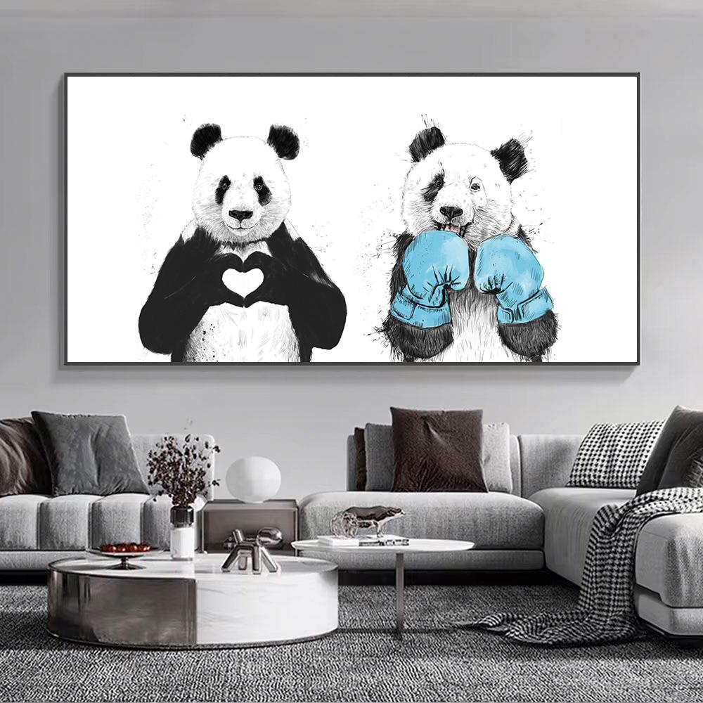 

Скандинавская мультяшная картина на холсте, настенное искусство, милые картинки панды, современный домашний декор, забавный черно-белый постер с животными 20x40cm