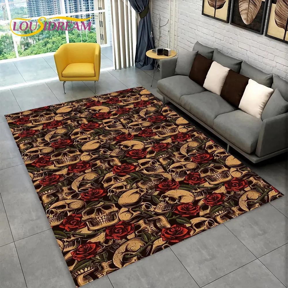 Teppich mit Horror-Totenkopf, Gothic-Hexerei, Teppich für Wohnzimmer, Schlafzimmer, Sofa, Spielzimmer, Fußmatte, Dekoration, rutschfeste Bodenmatte