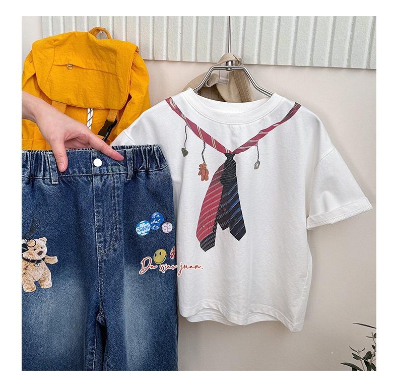 Boys' Casual Loose T-shirt with Tie Print - Short Sleeve Top, Sizes Large & Small, Style 26 - 710670