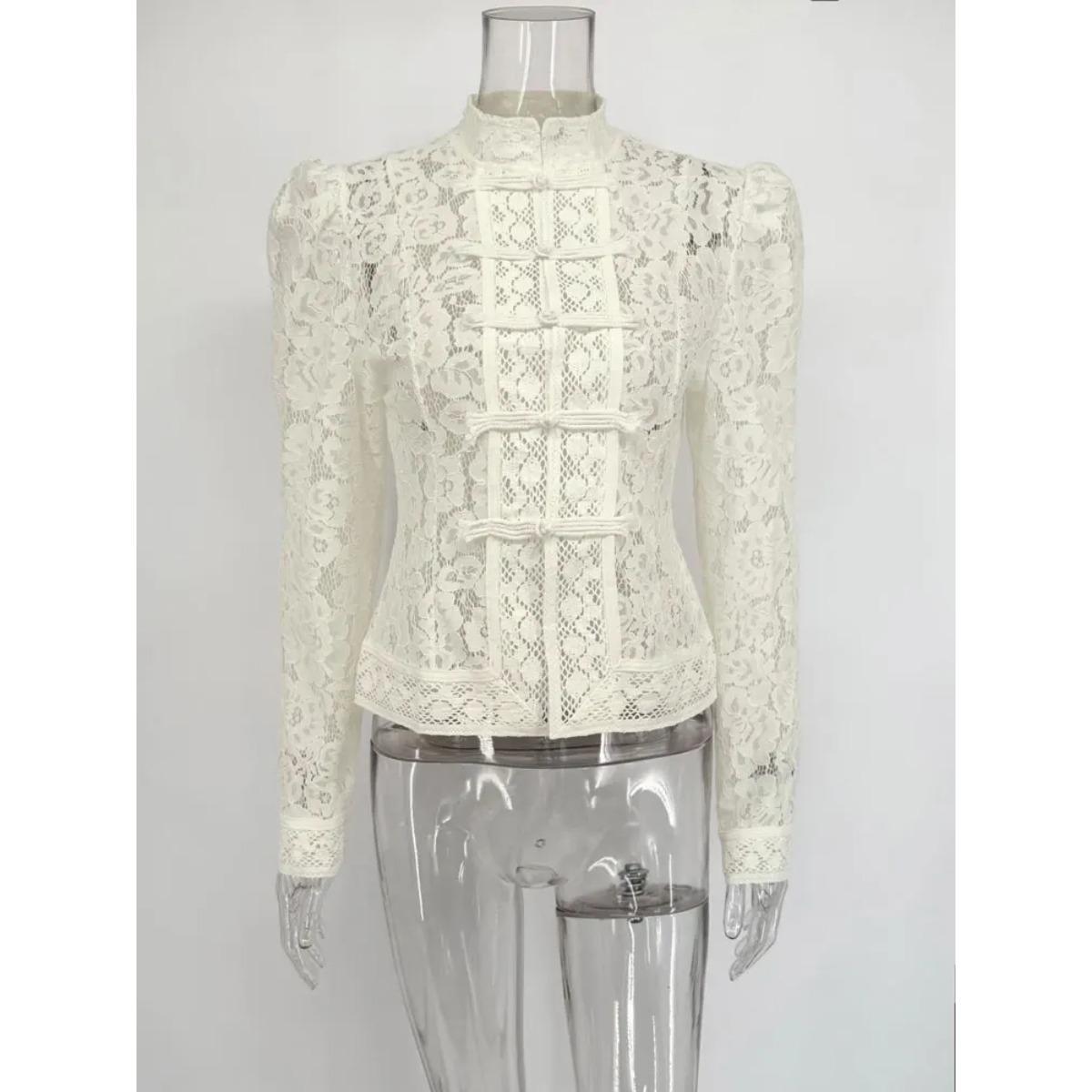 

VAYLA Кружевные рубашки топы женские с вырезами модные для работы винтажные прозрачные блузки женские кружевные накидки рубашки новые L бежевый