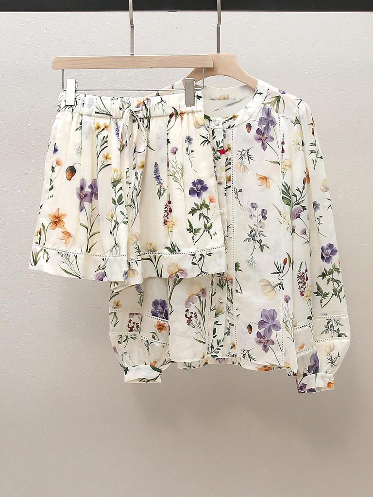 High-End Women's French Holiday Long-Sleeve Shirt & Shorts Set