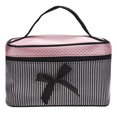 Women Travel Bow Stripe Make Up Bags Girl Cosmetic Bag Makeup Beauty Bra Wash Organizer Toiletry Pouch Storage Kit Bath Case