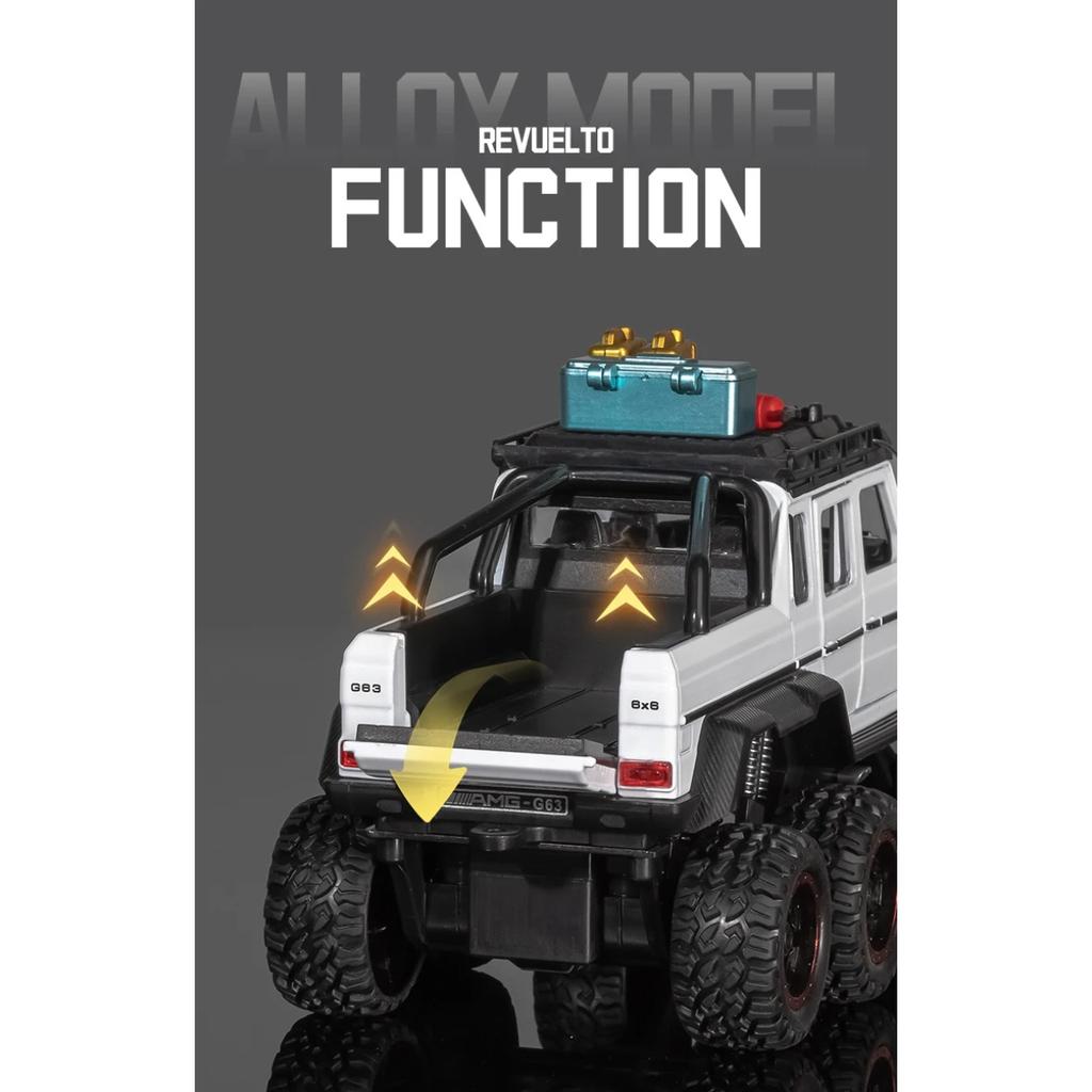 Travel Version 1/24 Benz G63 6*6 Tyre Alloy Pickup Car Model Diecasts Metal Off-Road Vehicles Car Model Sound Light Kids Toy Gift