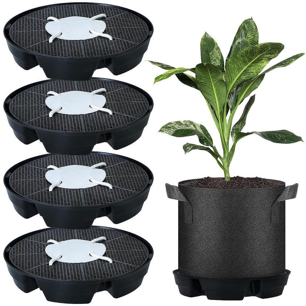 4x Self Watering Pot Base Stand, Greenhouse Gardening Balcony Fabric Plant Tray