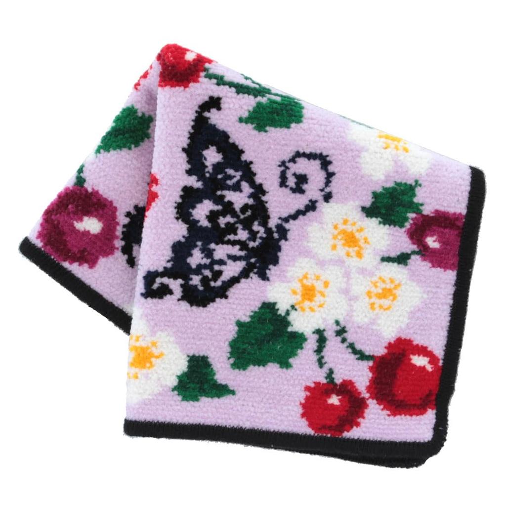 Blooming Anna Sui Chenille Handkerchief with Cherry and Butterfly Design inches (Purple), Women's, Approx. 9.7 (23 cm), 000478-0004-01