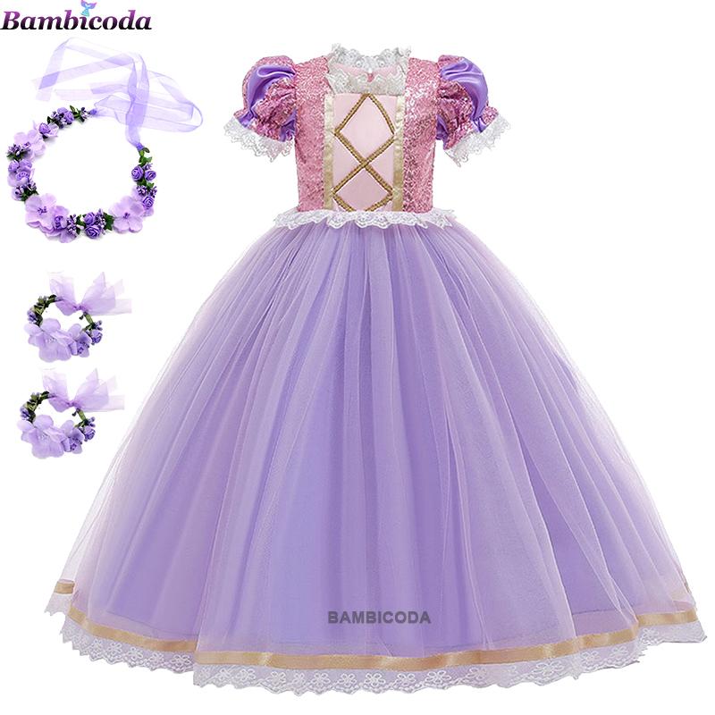 2023 Locika Dívčí Princeznovské Šaty Dětská Párty Cosplay Kostým Fialové Dlouhý Rukáv Síťované Maškarní Šaty Halloween Dětská Tylová Sukně