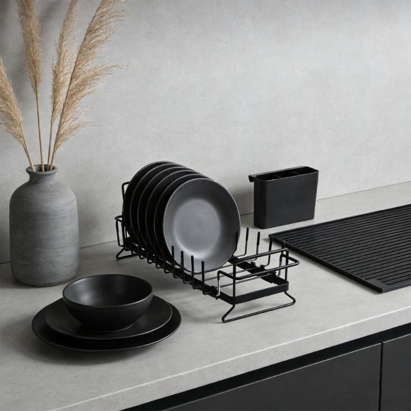 Adjustable Metal Dish Drainer Rack And Silicone Drying Mat Cutlery Holders For Compacts Kitchen Sink Organization Storage