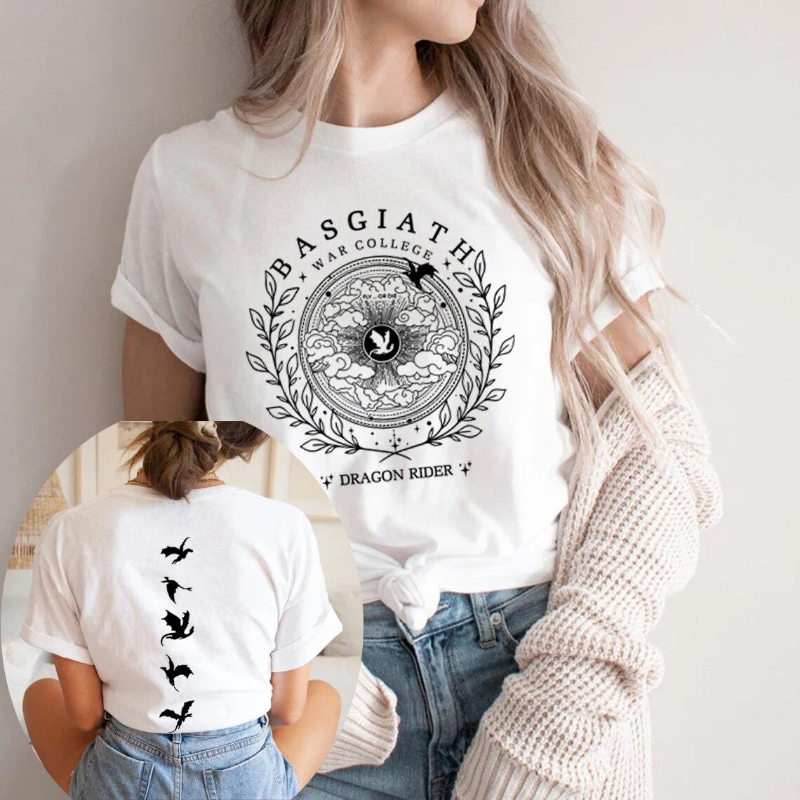 

Двусторонняя футболка Basgiath War College, футболка Fourth Wing Merch, книжная футболка, женские футболки с короткими рукавами и графикой, уличная одежда, топ M белый