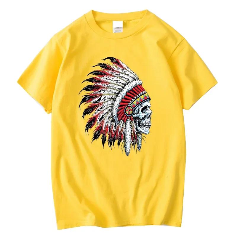 Mens Tshirt 100 Cotton Casual Funny Indian Skull Print Loose Oneck Cool Summer T Shirt for Men Short Sleeve Tshirt Male