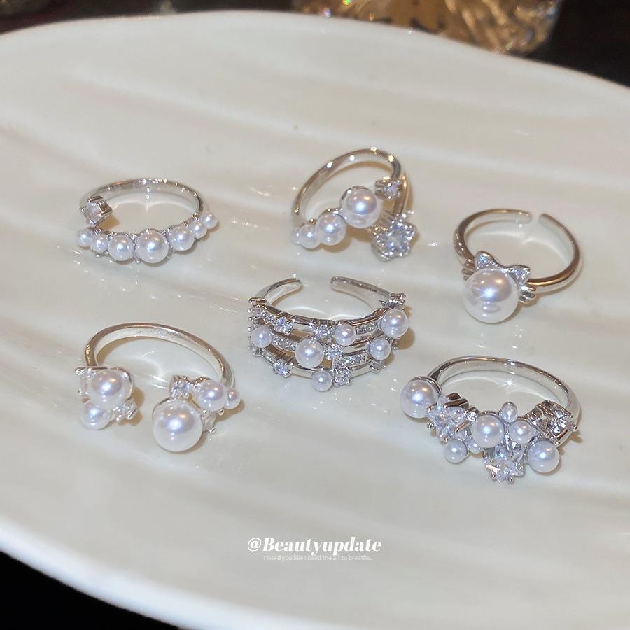 Elegant Baroque Zircon & Imitation Pearl Open Ring - Vintage High-End Jewelry for Index Finger