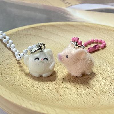 3D Flocking Animal Lanyard Keychain Mini Resin Fluffy Keyring Cute Bag Pendant Earphone Case Charms Car Key Holder Couple Gifts