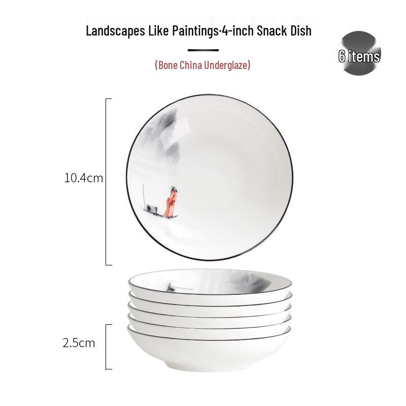 Tangshan Underglaze Ceramic Landscape Ramen Bowl Set
