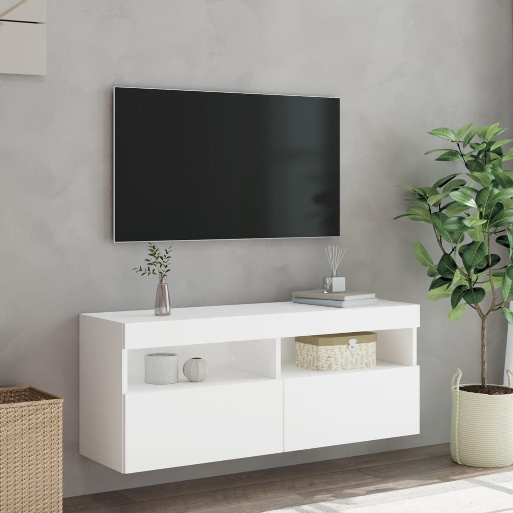 Wall Mounted TV Cabinet with RGB LED Lights White 100 x 30 x 40 cm