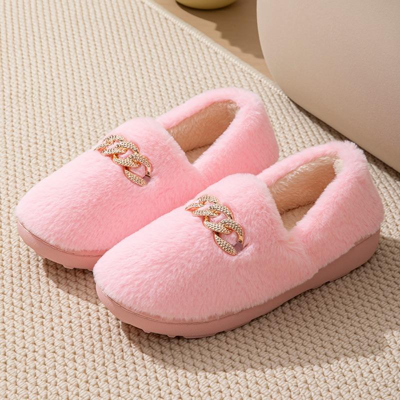 Fashion Women's Warm Short Plush Lining Slippers Non Slip Slip On House Shoes Fashion Lady Moccassins Loafers