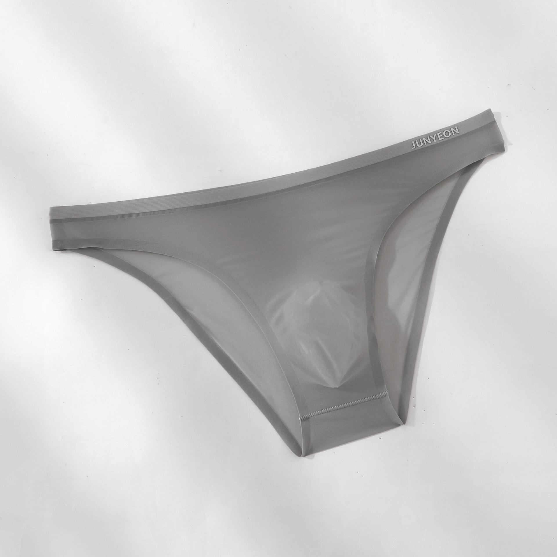 Auch Ultra-Dünne Eis-Seide Herren-Slips: Atmungsaktiv, Hautgefühl, Sexy, Transparent L hellgrau