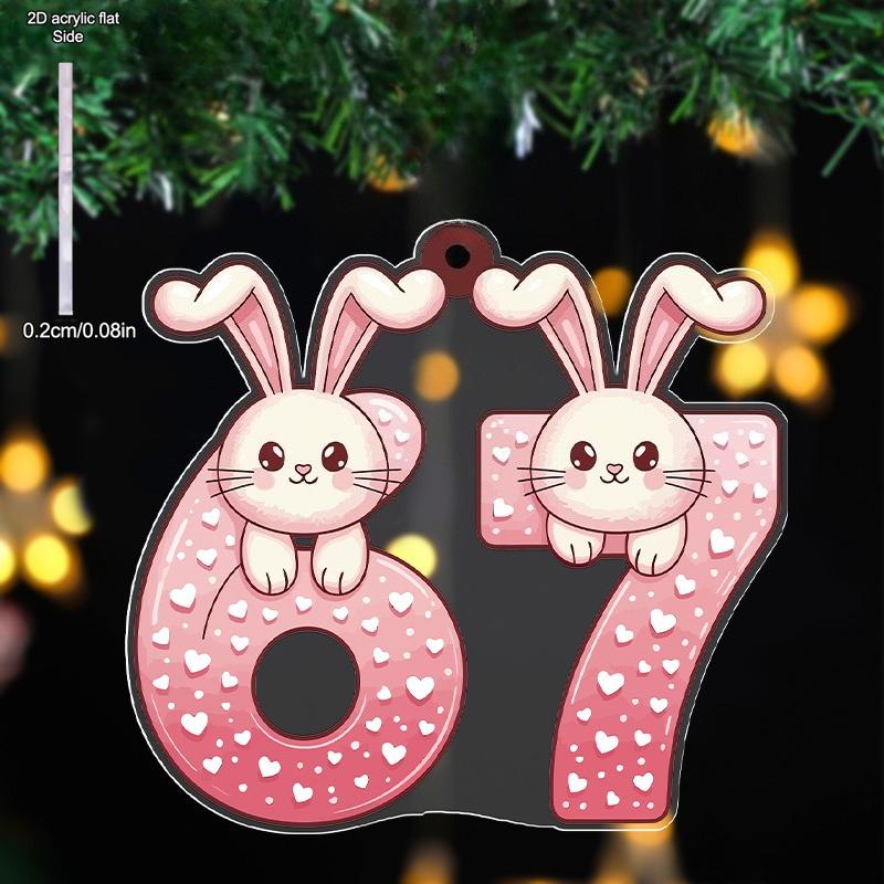 Transparent Acrylic Bunny Decor with 6 or 7-Pendant Drops & Finials - Cute Patterns, No Electricity Needed, Valentine's Day Hanging Ornaments, Nurser