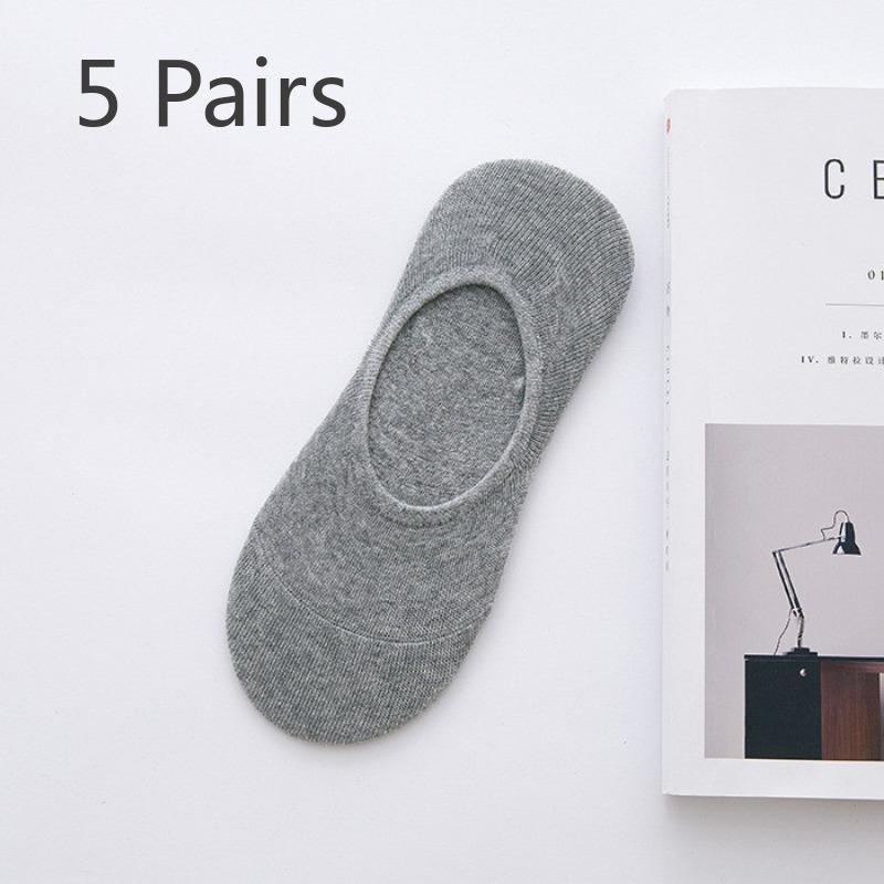 5 Pairs of Spring, Summer and Autumn Thin Section of Men's Solid Cotton Invisible Socks Anti-odor Sweat Boat Socks Low Shallow Mouth Socks