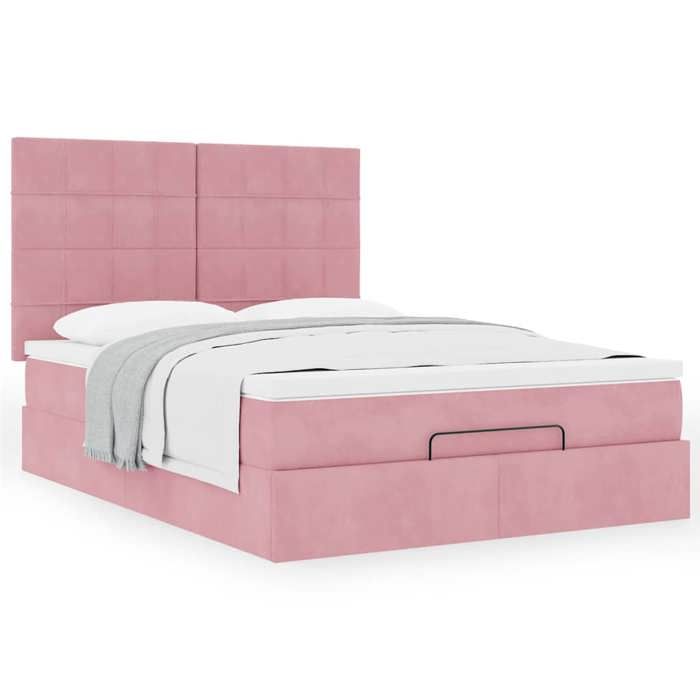 Maison Exclusive - Ottomanischer Bettrahmen mit rosa Matratze 140x190 cm Samt