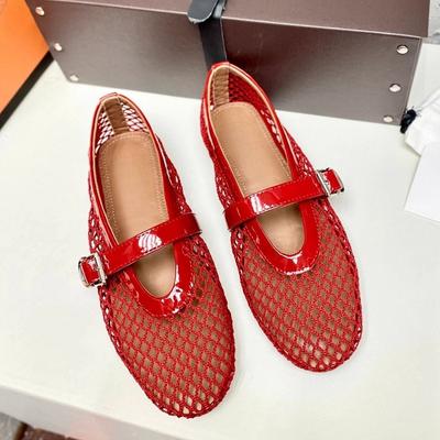 Mode neue Designer Fischernetz Ballerinas Frau Mary Janes Cutout Sommer Ballerinas Damen Knöchelriemen Air-Mesh Mokassins Damenschuhe 2025